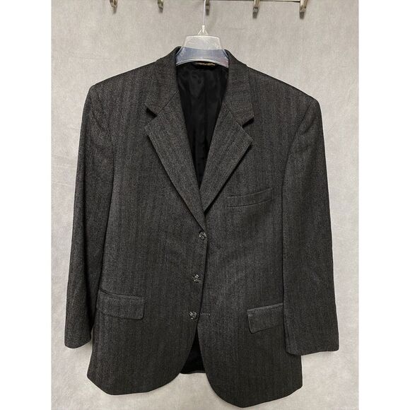 Brooks Brothers Blazer Men 44R Herringbone 3B‎ Cashmere Wool Flannel Coat Luxury - Picture 1 of 12